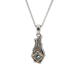 S/Sil Oxidized + 10K Sky Blue Topaz & Cz Rocks 'N Rivers Pendant