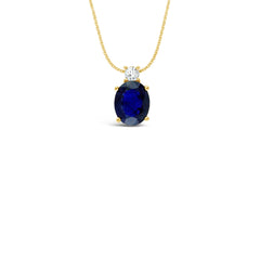 14K Yellow Gold Oval Blue Sapphire and Diamond Pendant