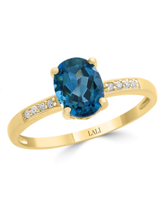 14K Yellow Gold London Blue Topaz Ring with Diamond Accents