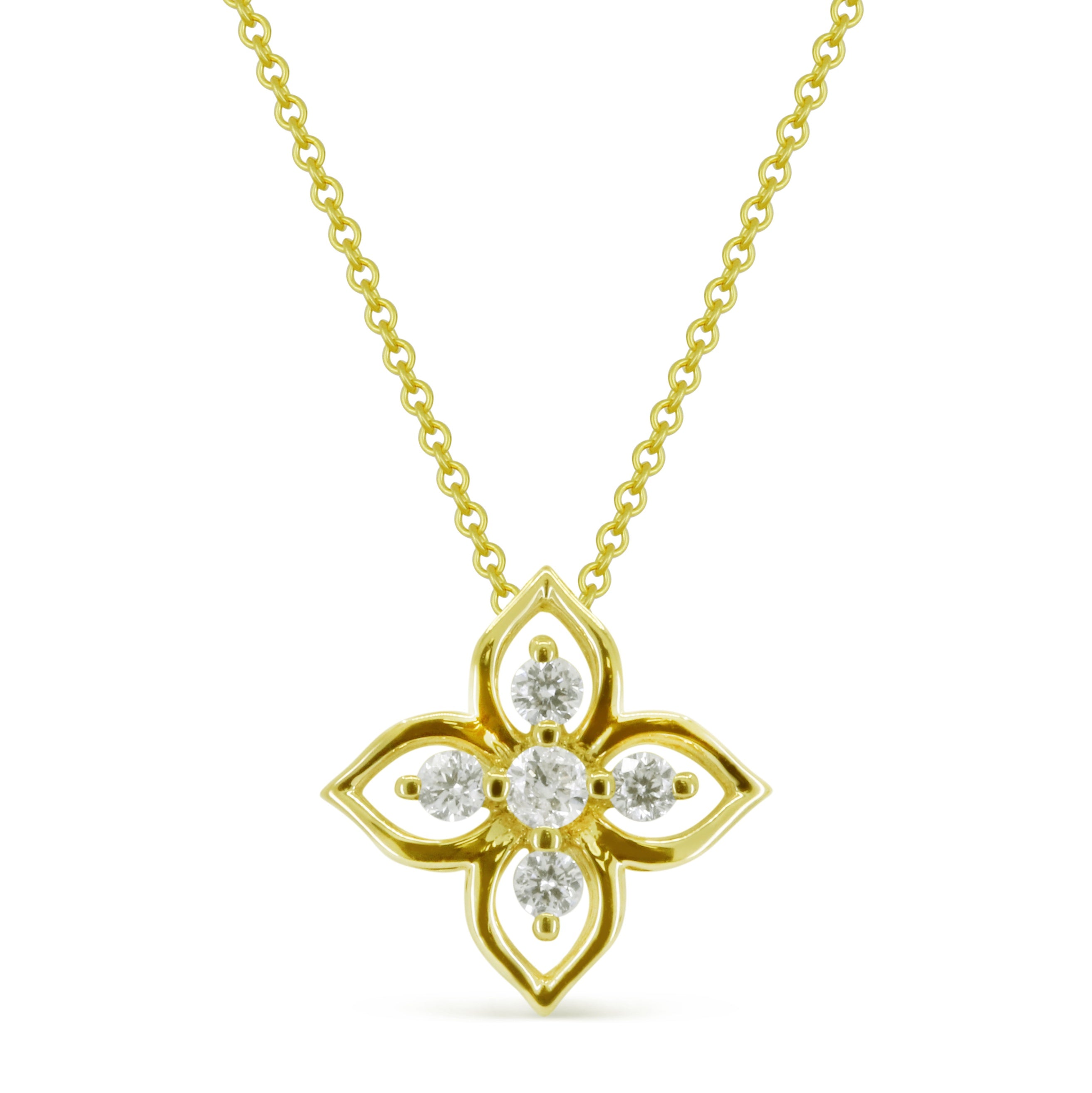 14K YG & DIA FLOWER PENDANT NECKLACE