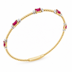 14K Diamond and Ruby Flexible Bangle