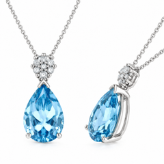 14K White Gold Blue Topaz Pendant With Diamond Accents