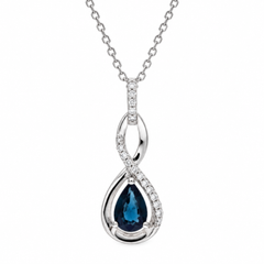 10K White Gold Pear-Shaped Sapphire & Diamond Pendant