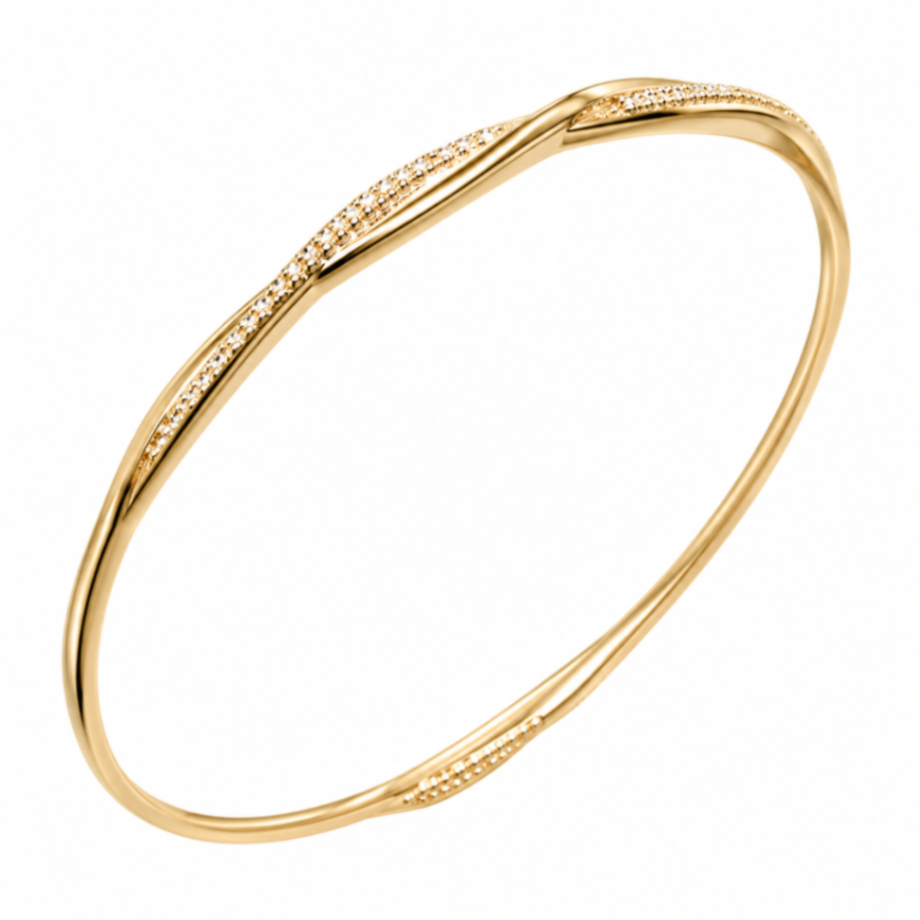 14K Yellow and White Gold Flexible Diamond Bangle