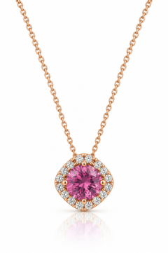 14K Rose Gold Pink Sapphire & Diamond Halo Pendant