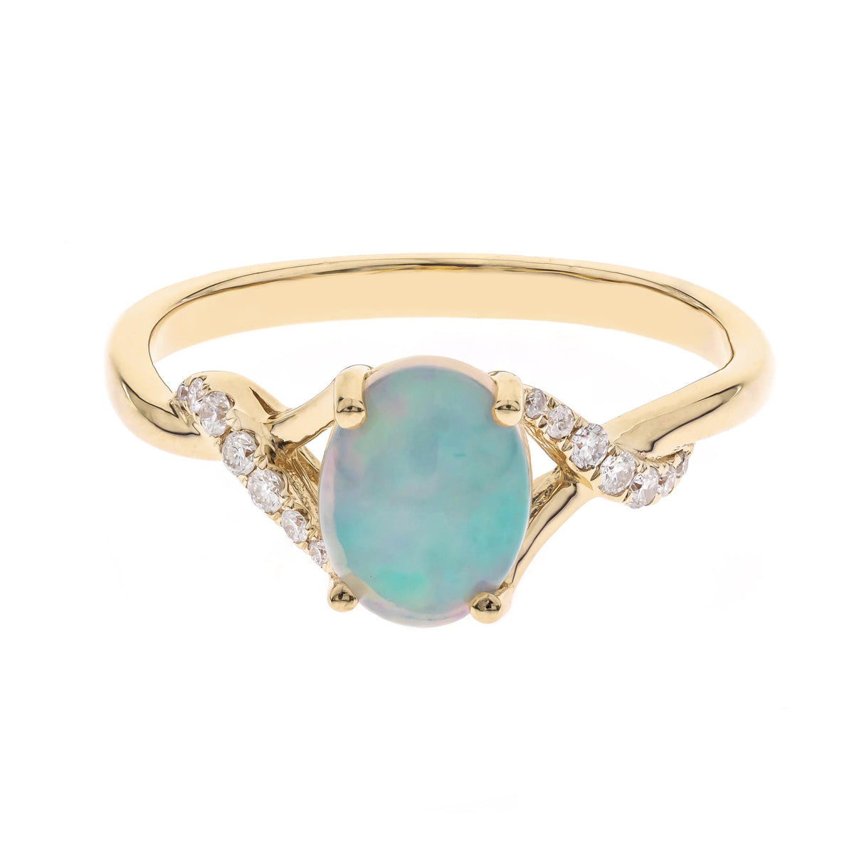 10K Yellow Gold Ethiopian Opal & Diamond Ring