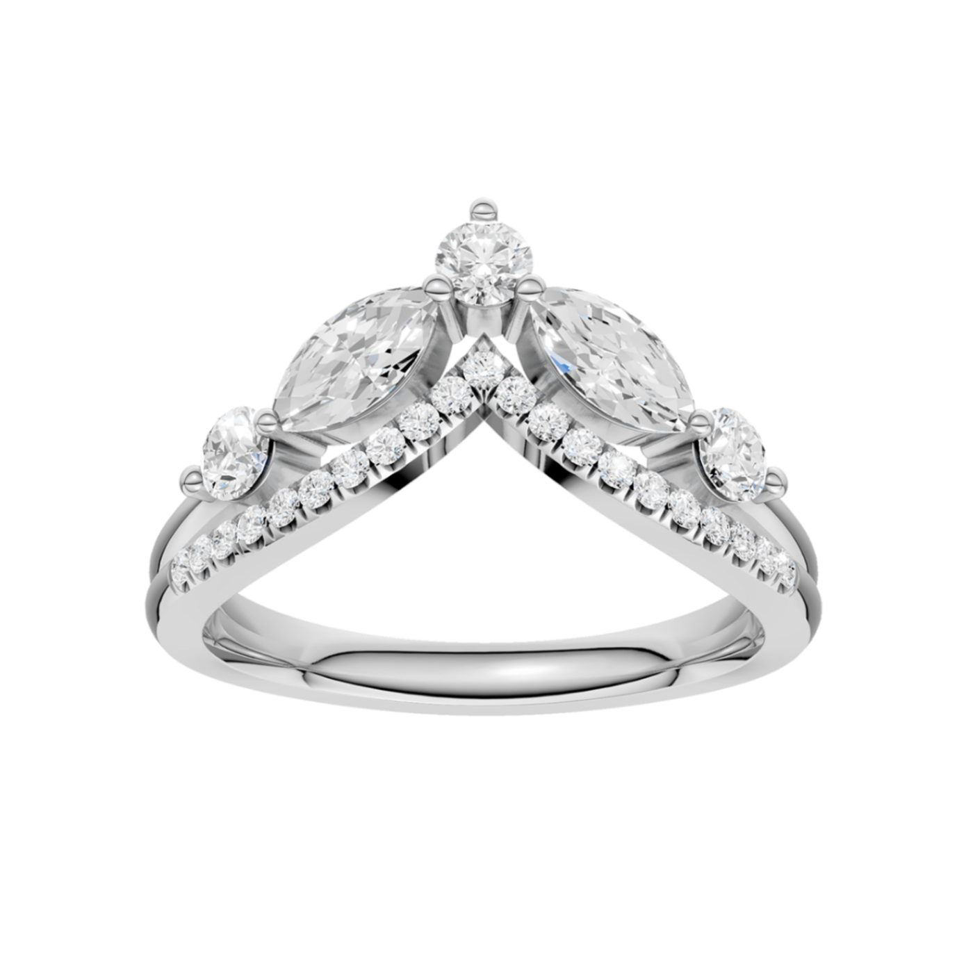 14K White Gold Split Shank Chevron Band