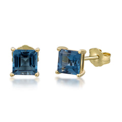 10K Yellow Gold London Blue Topaz Square Stud Earrings