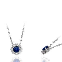 14K White Gold Sapphire and Diamond Pendant