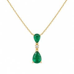 14K Yellow Gold Pear Shaped Emerald and Diamond Pendant