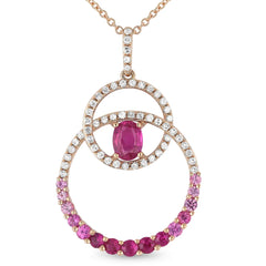 14K RG DBL ROUND PINK SAPPHIRE NECKLACE