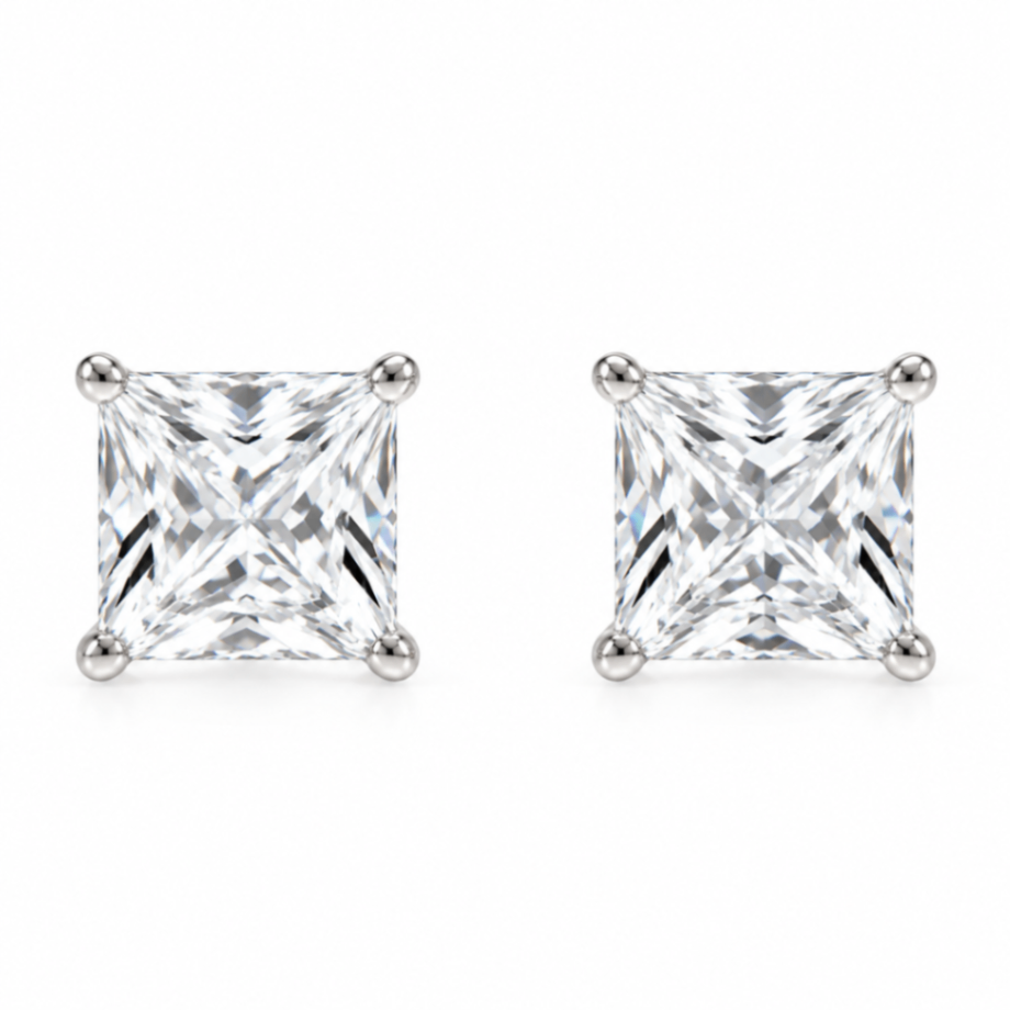14K White Gold 1.0CTTW Lab-Grown Princess-Cut Diamond Stud Earrings