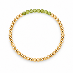 Peridot August Birthstone Bar Bead Bracelet - 4MM