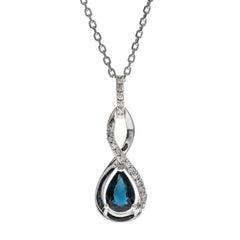 10K White Gold Pear Shaped Sapphire and Diamond Pendant