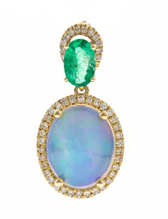 14KYG ETHIO OPAL EMERALD & DIA PEND