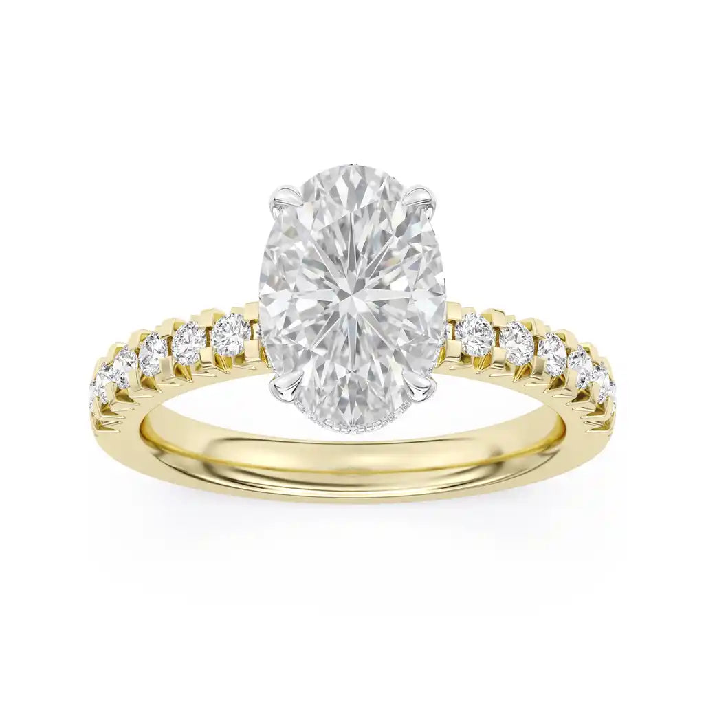 14K Y/WG LG HIDDEN HALO 2.56 CT OVAL DIA RING VS1,E , BAND .662CT