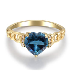 10K Yellow Gold Heart Shaped London Blue Topaz Ring