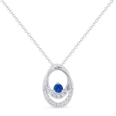 14 K WG & BL SAPPH OVAL PENDANT NECKLACE