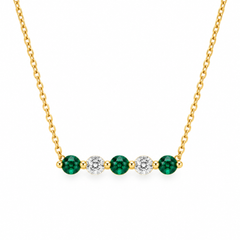 14K Yellow Gold Emerald & Diamond Bar Pendant