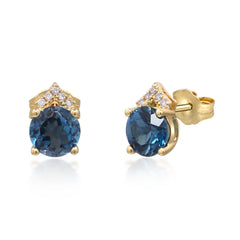 10K Yellow Gold London Blue Topaz and Diamond Stud Earrings