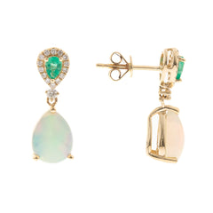 10KYG EMERALD AND ETH OPAL DANGLE EARRINGS