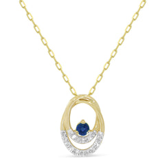 14K YG & BL SAPPHIRE OVAL PENDANT NECKLACE