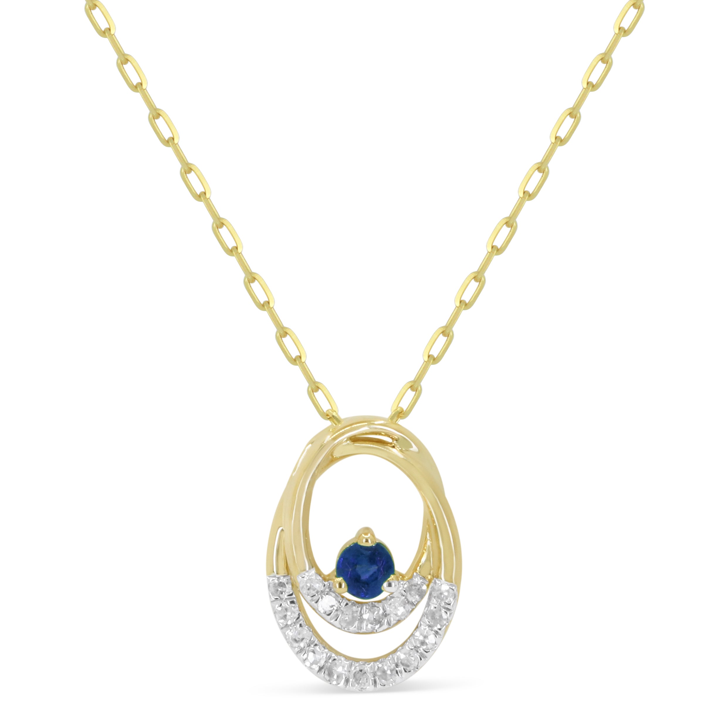 14K YG & BL SAPPHIRE OVAL PENDANT NECKLACE