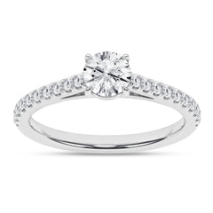 14K White Gold Round Diamond Engagement Ring With Diamond Accents