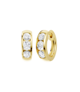 14K Yellow Gold Channel Set Huggies Hoop Earrings