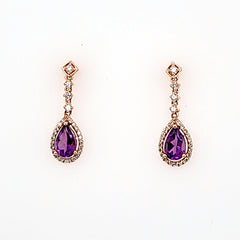 14Kr P/S Amethyst & Diamond Dangle Earrings