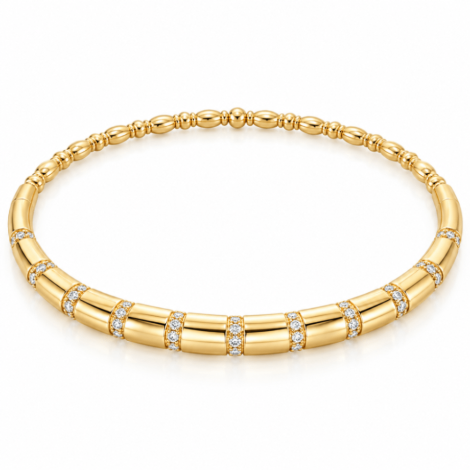 14K Yellow Gold Diamond Flexible Bangle