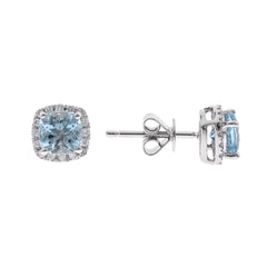 10K White Gold Aquamarine Earrings with a Diamond Halo