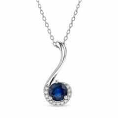 14K White Gold Sapphire & Diamond Pendant