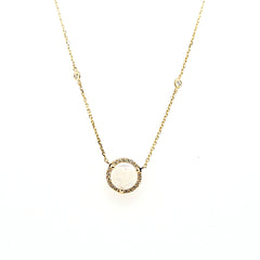 14KYellow Gold Opal Halo and Diamond Pendant