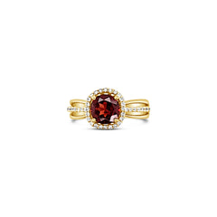 14Kr Round Garnet and Diamond Ring