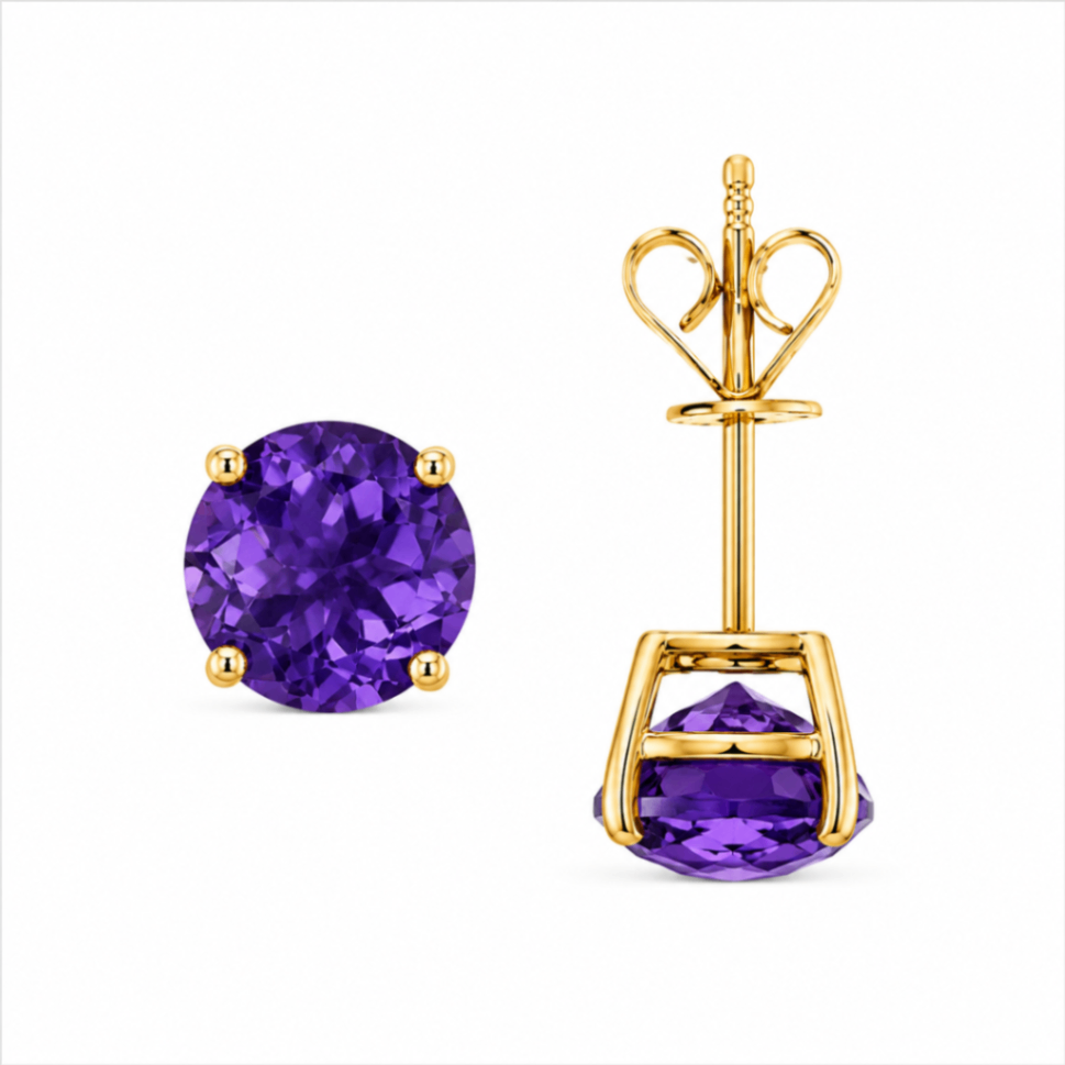 10K Yellow Gold Amethyst Stud Earrings