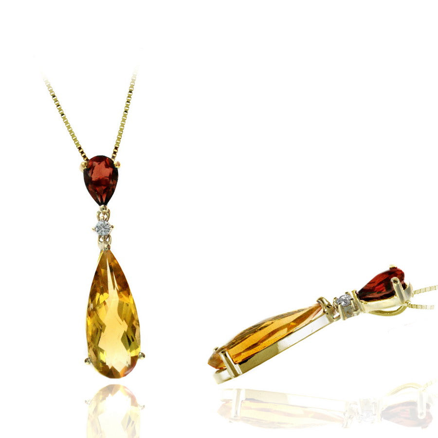 14K Yellow Gold Citrine and Garnet Pendant