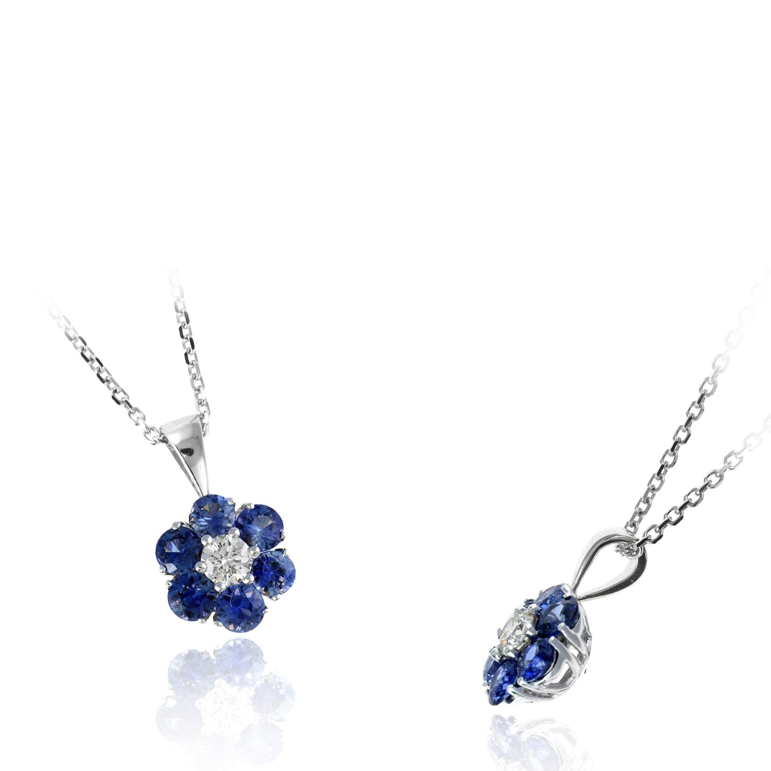 14K White Gold Sapphire and Diamond Pendant