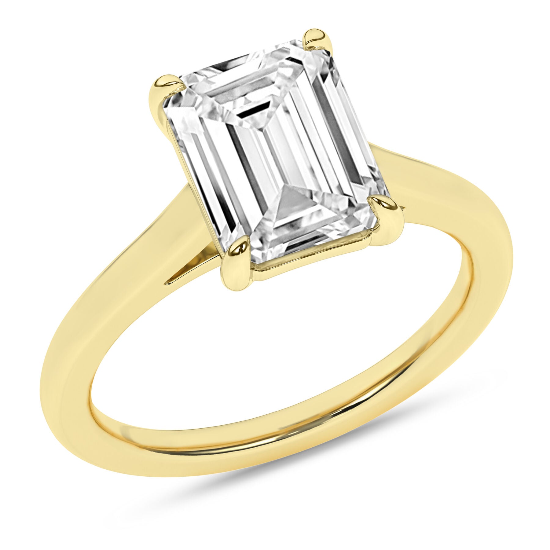 14K Yellow Gold Solitaire Emerald Cut Engagement Ring