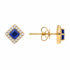 10K White Gold Blue Sapphire Earrings With Diamond Halo