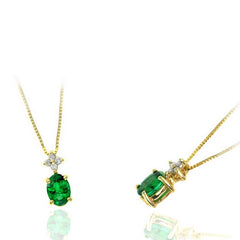 14K Yellow Gold Emerald and Diamond Pendant
