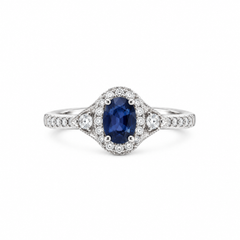 10K White Gold Blue Sapphire Earrings With Diamond Halo