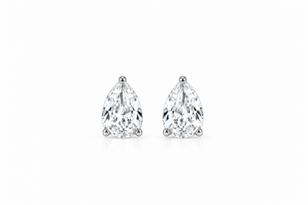 14K White Gold 1ct Lab-Grown Pear-Shaped Diamond Stud Earrings