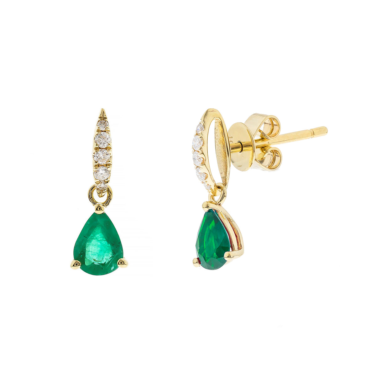 10K Yellow Gold Emerald Earrings with Diamond Accents
