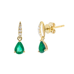 10K Yellow Gold Emerald Earrings with Diamond Accents