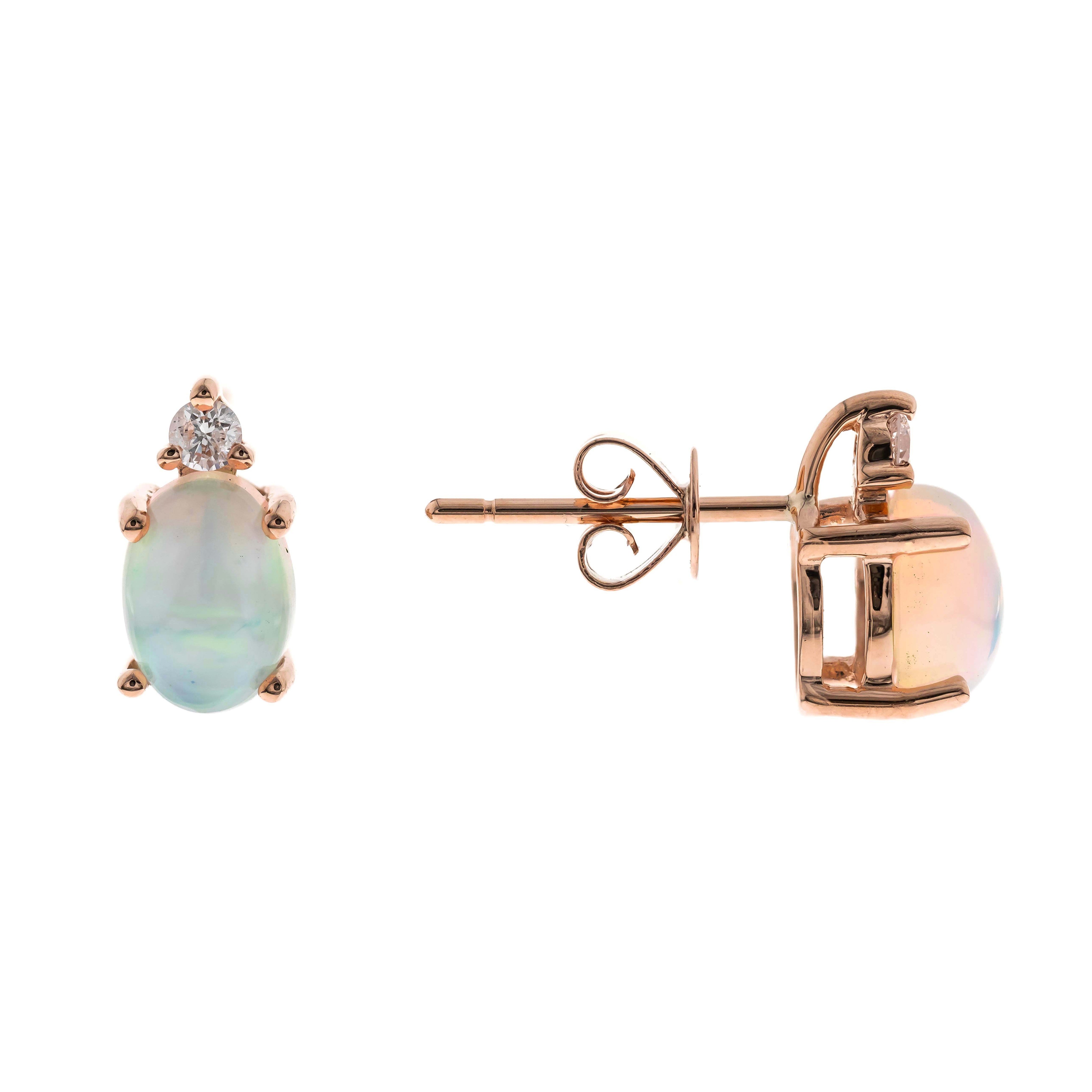 10K Rose Gold Ethiopian Opal and Diamond Stud Earrings