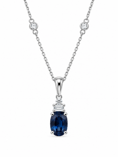 14K White Gold Oval Sapphire & Diamond Pendant