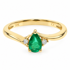 10K Yellow Gold Pear-Shaped Emerald & Diamond Ring