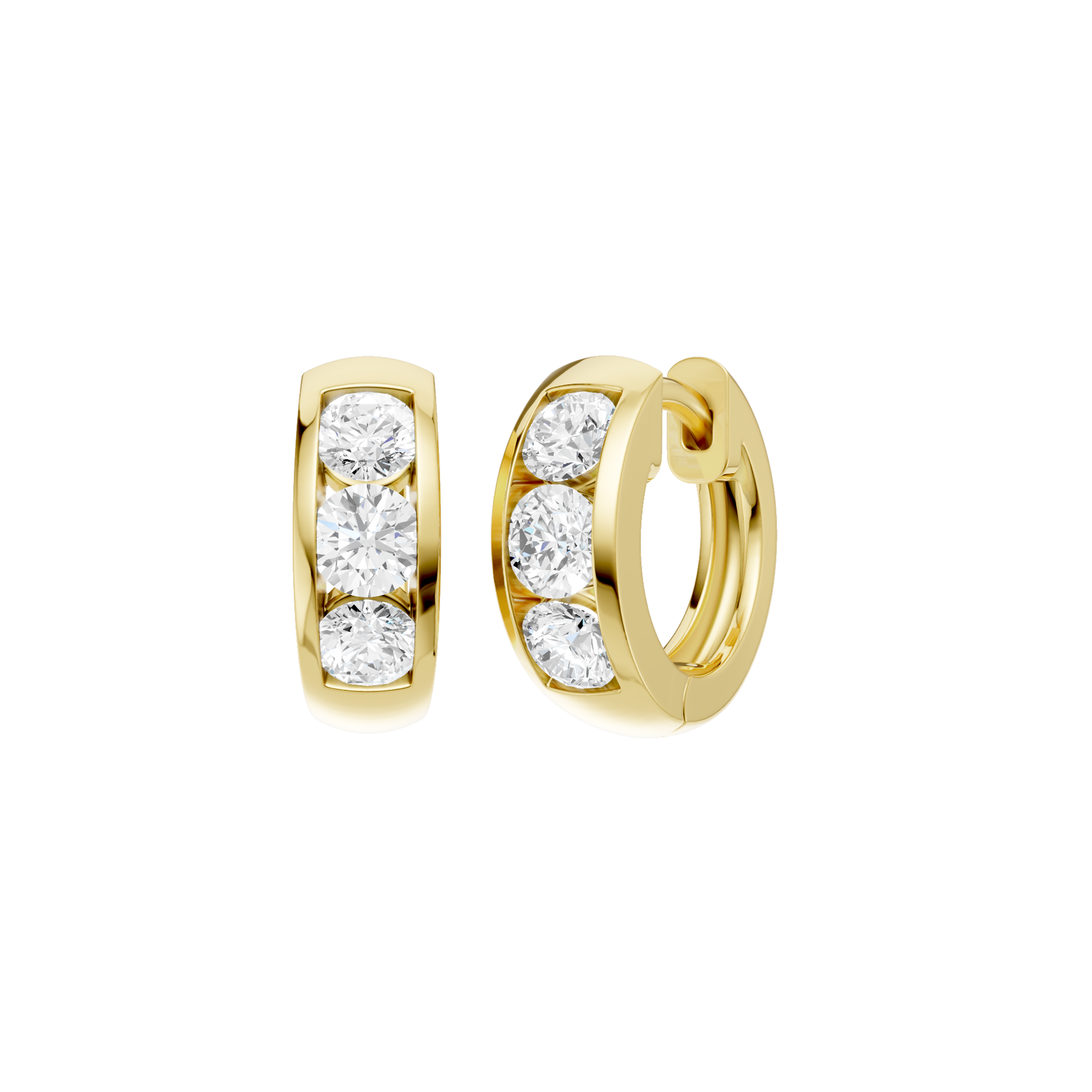 14K Yellow Gold Channel Set Huggies Hoop Earrings