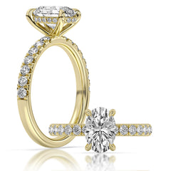 14K Yellow Gold 100-Facet Oval Diamond Engagement Ring with Hidden Halo and Diamond Accents